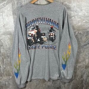 Pennsylvania State Police multicolor flame sleeve hit grey long sleeve shirt XXL